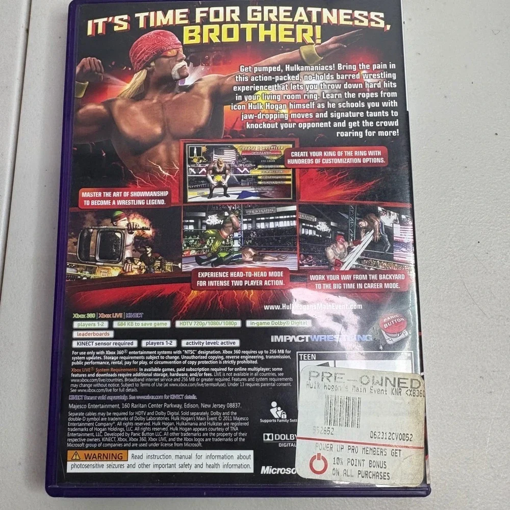 Hulk Hogan's Main Event for the Xbox 360 console Kinect Game Complete